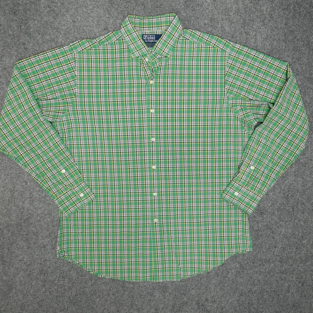 Polo Ralph Lauren Shirt Mens Large Green Plaid Estate Sport Button Down Everyday